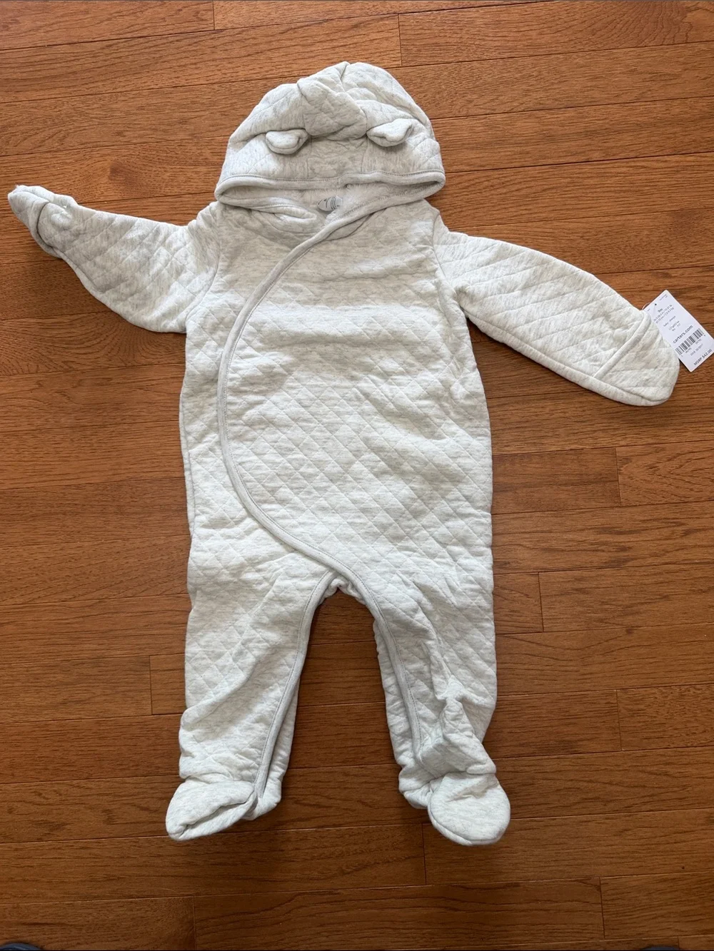 Carter's Quilted Hooded Footed One-Piece in Light Gray
